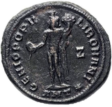 Moeda Romana Galério Follis 2.8mm (299–300 d.C.)