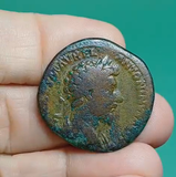 Moeda Romana Marco Aurélio Sestércio Salus RIC 844