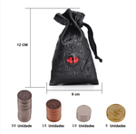 Bolsa com 60 moedas de metal para jogos RPG/Mesa/Card Game - NerdLoja